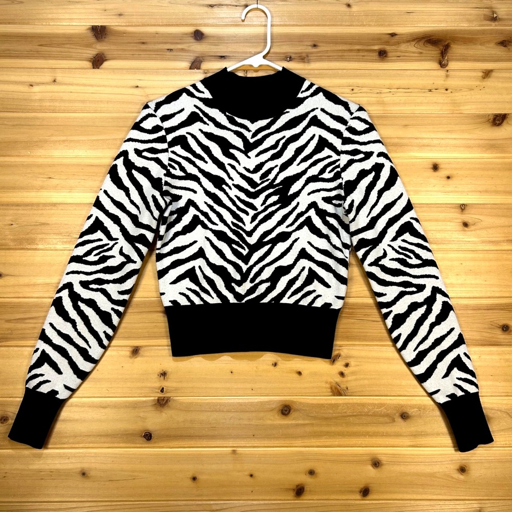 A.L.C. Sweater Womens XS Black and White Lola Zebra Print Long Sleeve Sweater